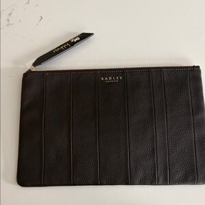 RADLEY LONDON Brown Leather Zip Clutch with Vertical Stitching